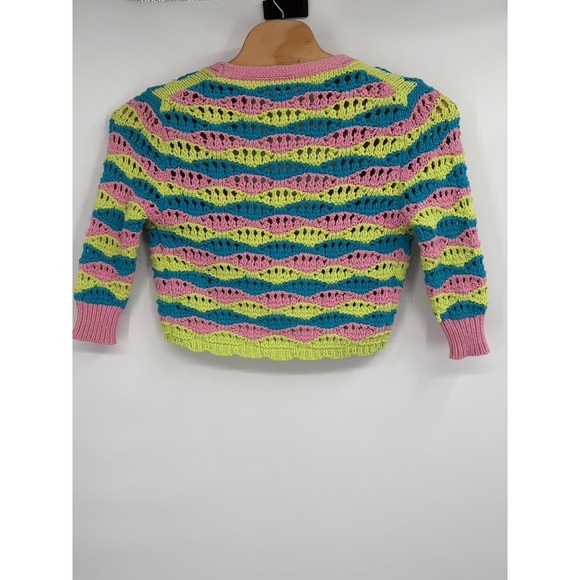 ZARA Knit Cardigan Women's Sz S Striped Colorful Crochet Chunky Tie - Picture 7 of 8